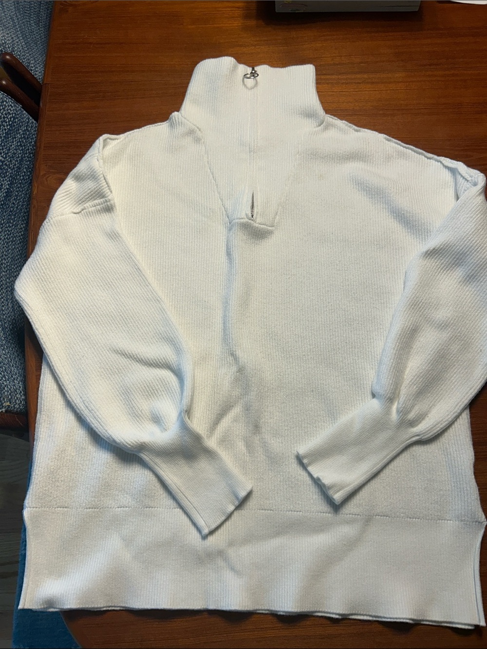 Women's White Half-Zip Turtleneck Sweater
